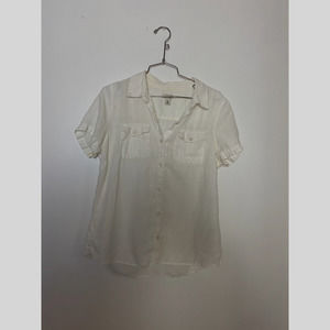 L.L. Bean White Linen Short Sleeve Button Down Top